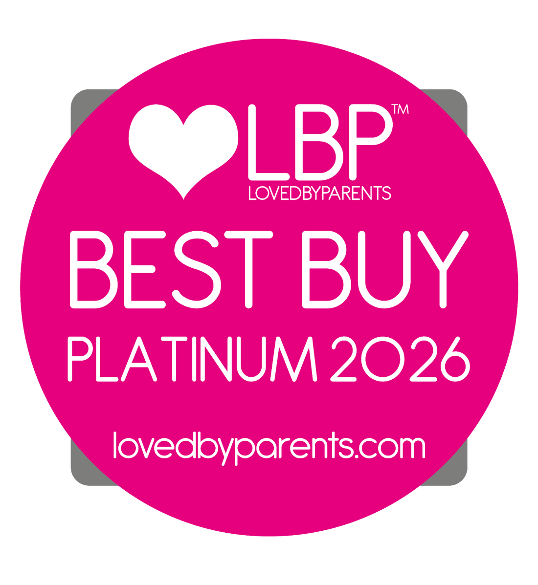 Loved by Parents Best Buy Platinum 2026 badge on a pink background