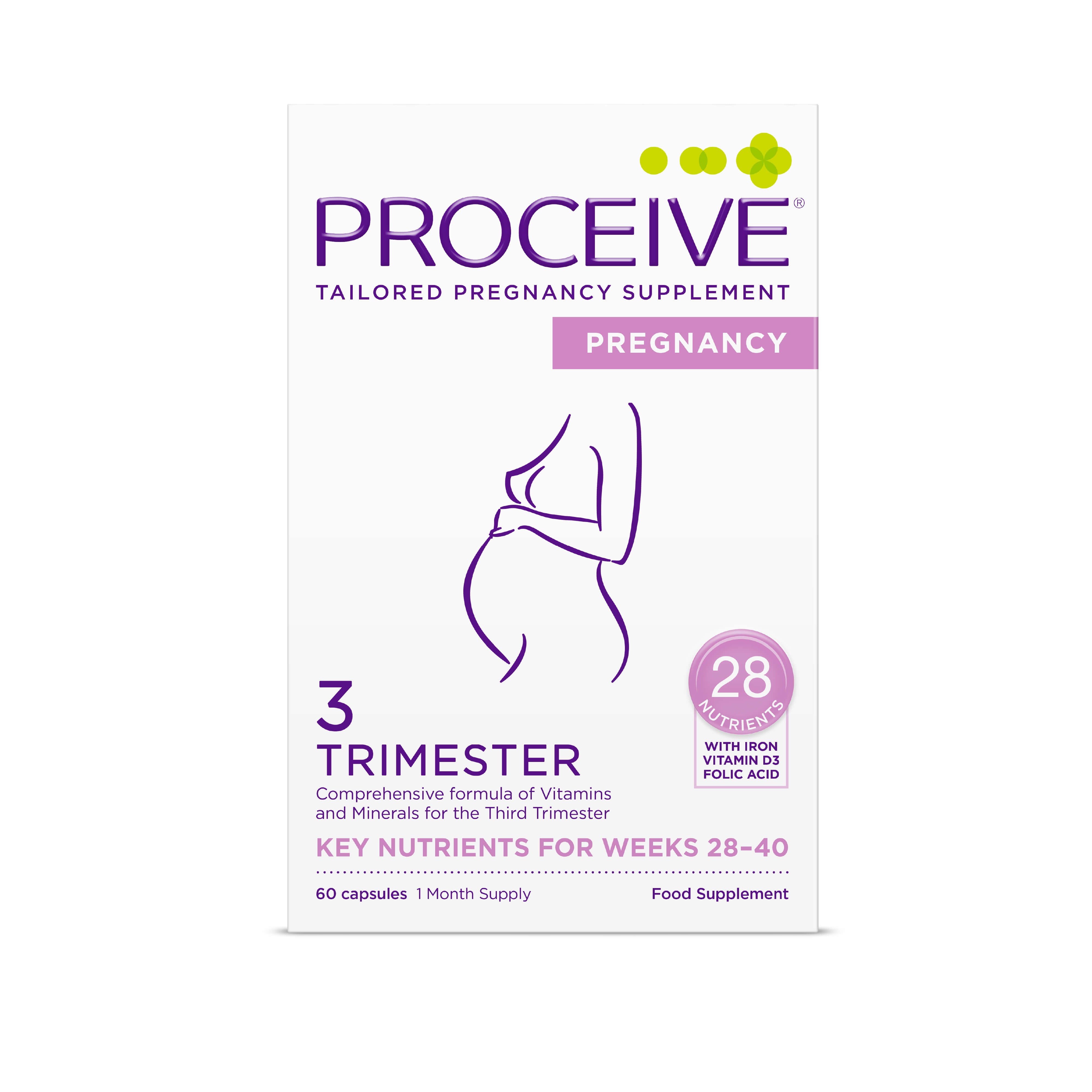 Proceive Trimester 3 - Tailored Pregnancy Supplement - Key Nutrients for Weeks 28-40