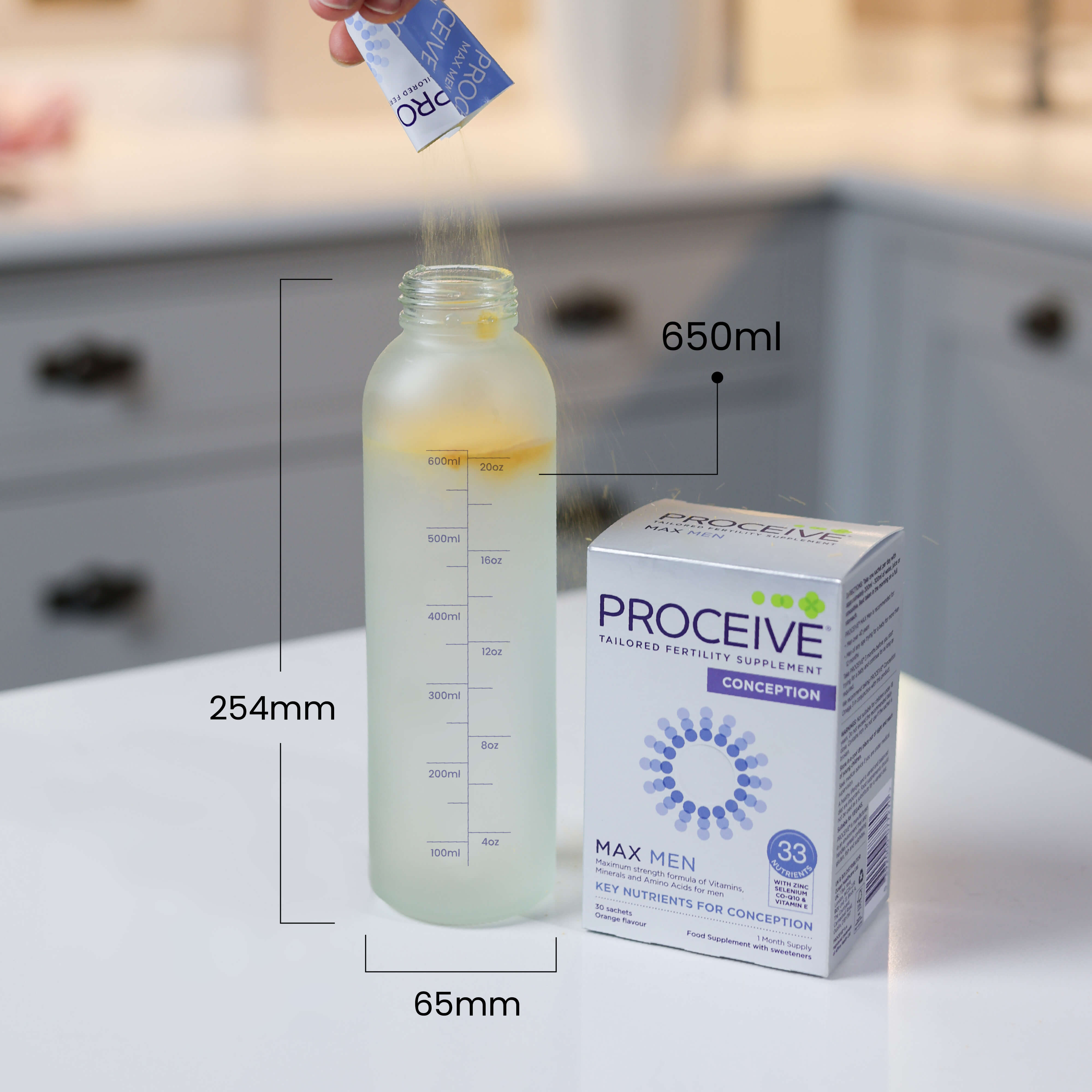Proceive Glass Water Bottle – 254mm x 65mm